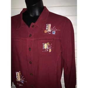 Phoenix Conexion USA Sz XL ART to WEAR Hand Painted Burgundy Red Jacket EUC